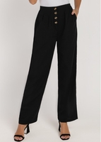 Decorative Button Black Pocket Detail Pants
