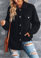 Decorative Button Turndown Collar Black Jacket