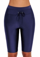 Drawstring Detail Navy Blue High Waist Swim Shorts