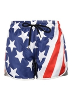 Drawstring Waist American Flag Print Swimwear Shorts