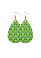 Easter Faux Leathe Waterdrop Green Floral Print Earrings