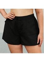 Elastic Waist Black Beach Shorts for Women