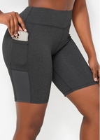 Fabric Stitching Pocket Mid Waist Grey Shorts