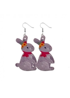 Faux Leather Easter Bunny Design Grey Earrings