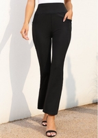 Flare Leg Black Elastic Waist High Waisted Pants
