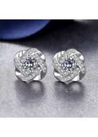 Floral Design Silver Rhinestone Detail Earrings