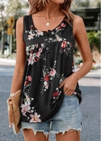 Floral Print Black Scoop Neck Tank Top