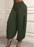 Green Mid Waist High Slit Pants