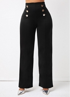 High Waist Double Breasted Solid Pants