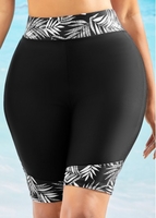 High Waist Leaf Print Skinny Swim Shorts