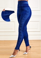High Waisted Ankle Length Blue Leggings