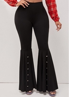 High Waisted Black Decorative Button Flare Pants