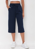 High Waisted Navy Blue Drawstring Pants