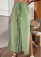 High Waisted Side Slit Green Pants