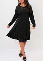 Hollow Out Plus Size Black Long Sleeve Dress