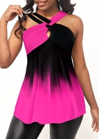 Hot Pink Cross Front Ombre Tank Top