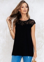 Lace Stitching Black Keyhole Back Tank Top