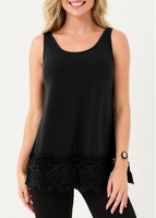 Lace Stitching Black Round Neck Tank Top