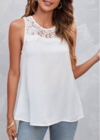 Lace Stitching Chiffon White Wide Strap Tank Top
