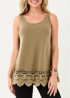 Lace Stitching Light Khaki Tank Top
