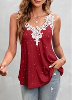 Lace Stitching Red Polka Dot Tank Top