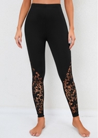 Lace Stitching Skinny Black High Waisted Leggings