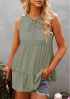 Lace Up Sage Green Split Neck Tank Top