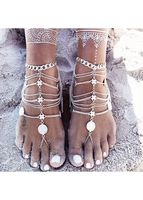 Layered Coin Decoration Silver Anklet for Lady