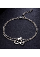 Layered Silver Letter and Heart Design Anklet