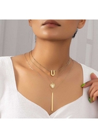 Letter Detail Layered Metal Gold Necklace
