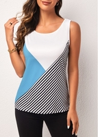 Light Blue Contrast Striped Tank Top