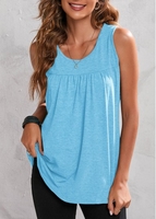 Light Blue Fold Round Neck Tank Top