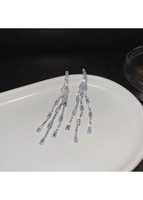 Metal Detail Rhinestone Tassel Silver Earrings