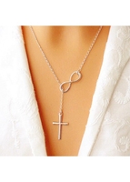 Metal Detail Silver Cross Pendant Necklace