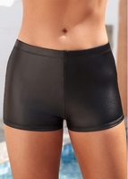 Mid Waist Black Wet Look Fabric Swim Shorts