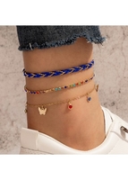 Multi Color Rhinestone Layered Anklet Set