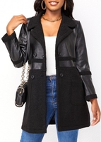 Patchwork Black Lapel Long Sleeve Coat