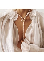 Pearl Detail Gold Metal Geometric Necklace
