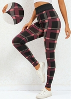Plaid Deep Red High Waisted Elastic Waist Leggings