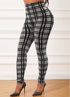 Plaid Grey High Waisted Elastic Waist Leggings