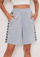 Plaid Light Grey Pockets High Waisted Shorts