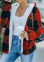 Plaid Red Hooded Long Sleeve Coat