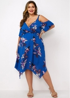 Plus Size Chiffon Asymmetric Hem Dress