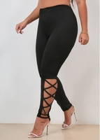 Plus Size Cross Strap High Waisted Black Pants