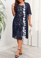 Plus Size Fake 2in1 Dark Blue Dress
