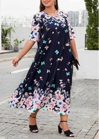 Plus Size Navy Butterfly Print Dress