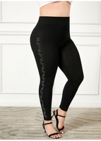 Plus Size Rhinestone Detail High Waist Legging