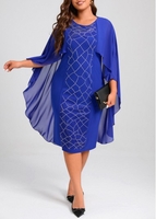 Plus Size Sapphire Blue Round Neck Bodycon Dress