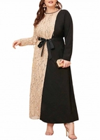 Plus Size Sequin Color Block Belted Dress