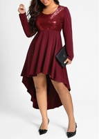 Plus Size Sequin Wine Red High Low Dress